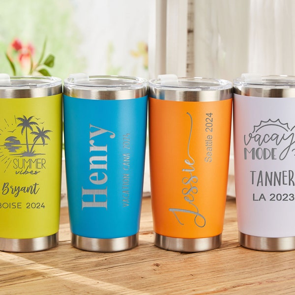 20oz Tumbler For Beach,Engraved Insulated Trip Tumbler,Personalized Custom Vacation Tumbler,Girls Trip,2024 Family Trip Gift,#B1