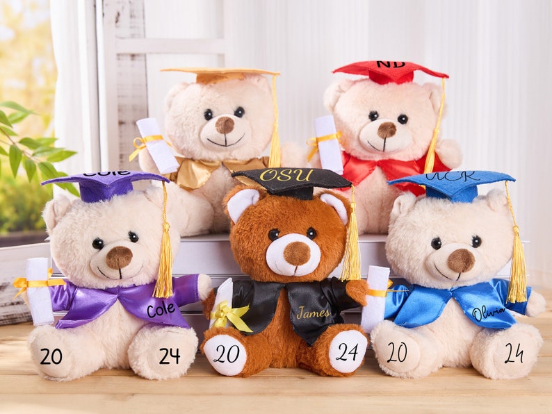 Personalized Graduation Bear,Graduation Keepsake,Graduation Teddy Bear 2024,Grad Bear,Stuffed Animal,Collage Graduation Gift for her 2024 image 2