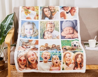 Custom Photo Blanket Collage,Personalized Family Blanket With Text,Picture Collage Blankets,Family&Friends Custom Gifts,Valentine's Day Gift