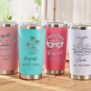 20oz Tumbler For Beach,Engraved Insulated Trip Tumbler,Personalized Custom Vacation Tumbler,Girls Trip,2024 Family Trip Gift,B1 image 2