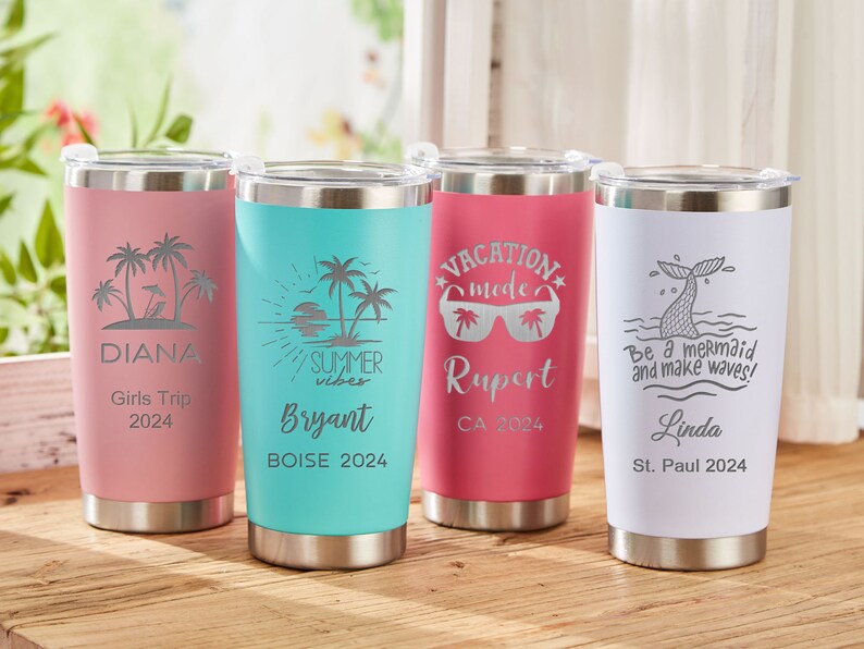 20oz Tumbler For Beach,Engraved Insulated Trip Tumbler,Personalized Custom Vacation Tumbler,Girls Trip,2024 Family Trip Gift,B1 image 2