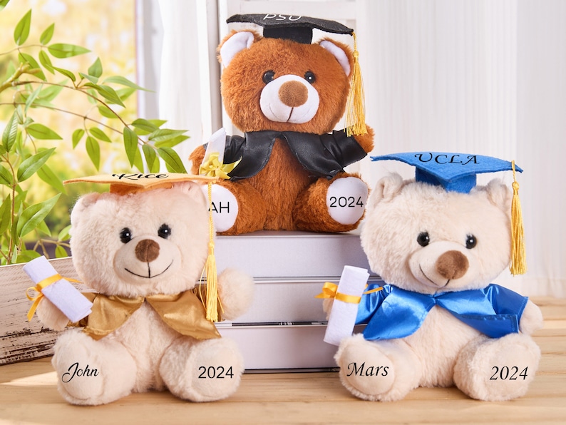 Personalized Graduation Bear,Graduation Keepsake,Graduation Teddy Bear 2024,Grad Bear,Stuffed Animal,Collage Graduation Gift for her 2024 image 3