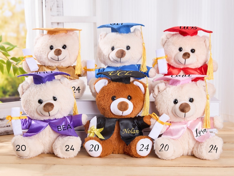 Personalized Graduation Bear,Graduation Keepsake,Graduation Teddy Bear 2024,Grad Bear,Stuffed Animal,Collage Graduation Gift for her 2024 image 1