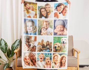 Custom Photo Blanket Collage,Personalized Family Blanket With Text,Picture Collage Blankets,Family&Friends Custom Gifts,Valentine's Day Gift