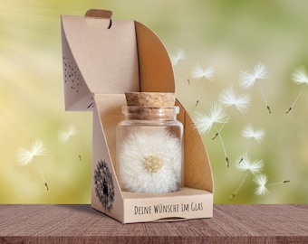 Wish fulfiller real dandelion in a glass with gift box | handmade in Germany | ideal gift for birthdays, weddings etc.