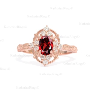 14k Rose Gold Oval Granat Ring für Frauen, natürliche rote Granat Verlobungsring, Diamant zierliche Versprechen Ring, Geburtstagsgeschenk für ihren Brautring