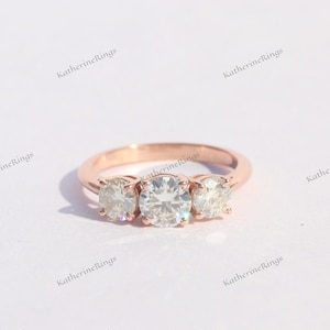 Vintage 3 Stone Diamond Engagement Ring, 14k Rose Gold Unique Three Stone Wedding Ring, Dainty Promise Ring For Women, Birthday Gift For Her