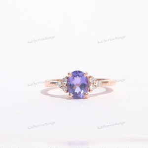 Oval Tanzanite Engagement Ring, Art Deco Tanzanite Wedding Ring, Dainty Promise Ring For Women December Birthstone Anniversary Gift For Her