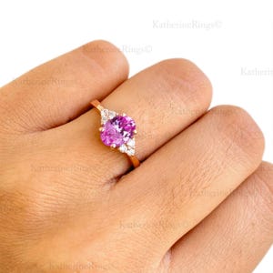 Vintage Pink Sapphire Diamond Engagement Ring, 14k Oval Sapphire Wedding Ring For Women, Bridal Promise Ring, Birthday Gift For Her, Unique