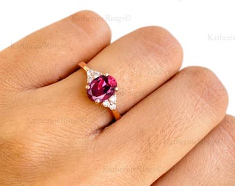 Vintage Lab Grown Ruby Engagement Ring: Diamond Accent, 14k Gold