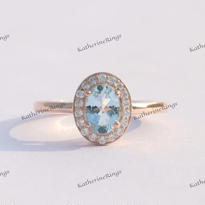 Vintage Oval Form Aquamarin Verlobungsring, 14K Rose Gold Aquamarin Ehering, zierliche Versprechen Ring für Frauen, Geburtstagsgeschenk für sie