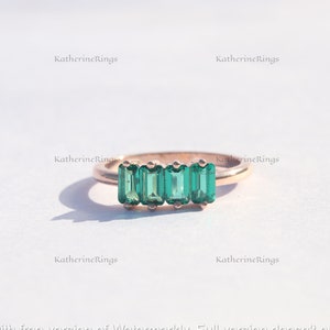 Vintage Emerald Engagement Ring 14k Rose Gold Green Emerald Wedding Ring Green Gemstone Dainty Promise Ring For Women Birthday Gift For Her