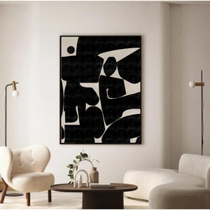 Pu&ograve; includere: Stampa d'arte astratta con forme geometriche in bianco e nero. La stampa presenta uno sfondo testurizzato e un design moderno.