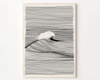 Stampa Japandi Beach Wave: arte minimalista dell'oceano (download digitale)