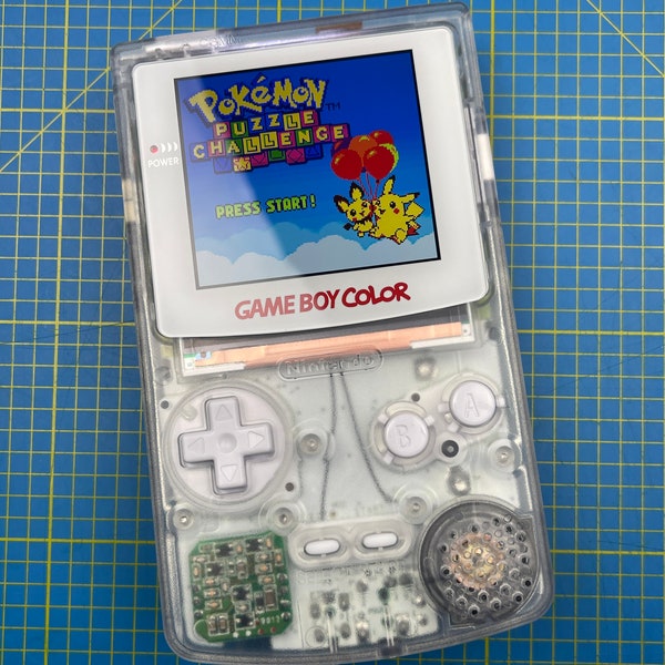 Nintendo GameBoy Color Clear Shell and White Buttons Q5 OSD XL Laminate IPS Display Colour Funnyplaying