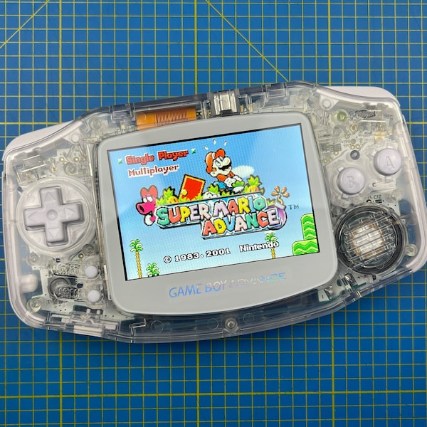 Gameboy Advance GBA - Crystal Clear and White Buttons - Backlight IPS V2 Screen