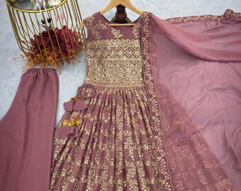 Stunning Heavy Georgette Anarkali Gown, Embroidery Gown Suit, Salwar Kameez, Indian Wedding Dress, Full Flared Anarkali, Custom Stitched