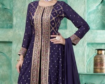 Anarkali Dress, Indian Flared Long Gown Kurti With Dupatta & Pakistani Nikkah Heavy Work and Embroidery, Party Wear Outfit for Women USA