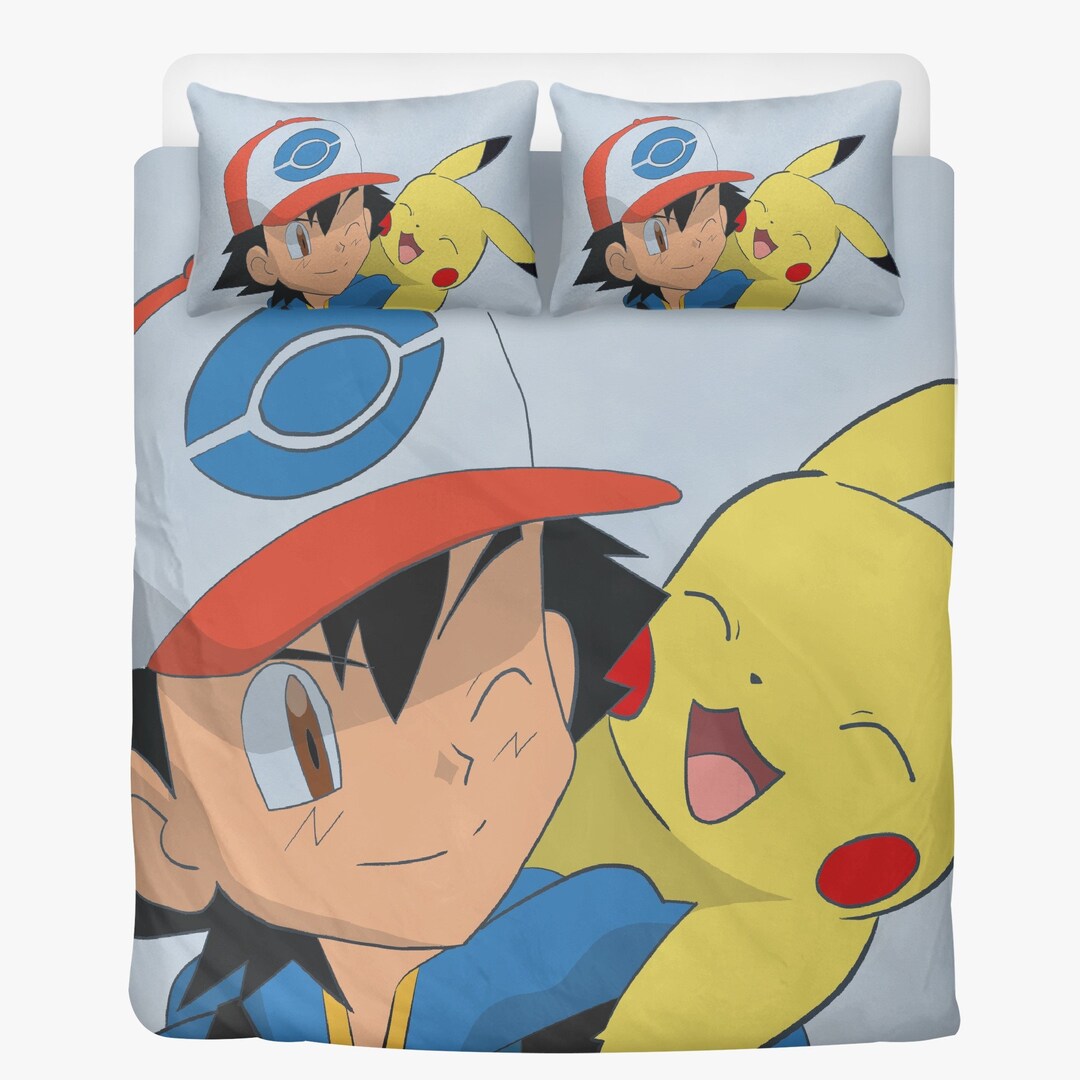 Pokemon Duvet Ash Ketchum Pikachu Bedding Set Twin Queen Etsy
