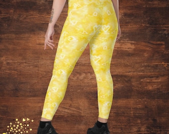 Yoga leggings with pockets yellow hearts
