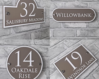 Personalised Taupe Acrylic House Number Plaque | Classical Heritage Address Sign | Weatherproof Home Name Plate