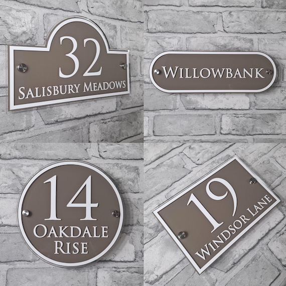 Personalised Taupe Acrylic House Number Plaque | Classical Heritage Address Sign | Weatherproof Home Name Plate