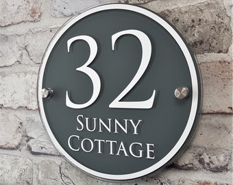 Modern Round House Number Sign or Address Plaque in Black & White