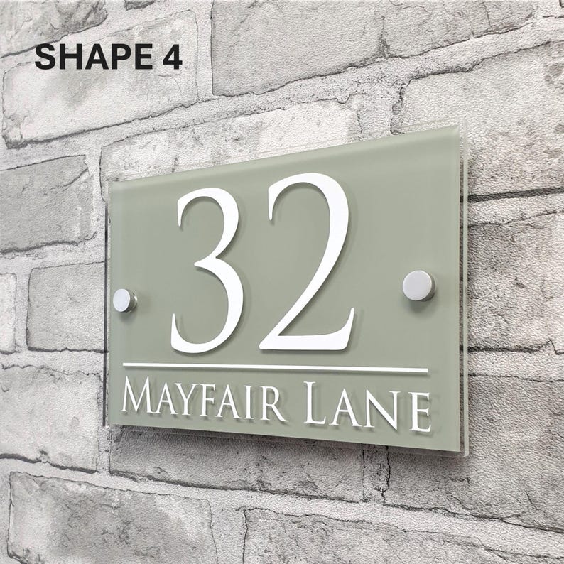 Traditional House Number Signs & Address Plaques in Sage Green Shape 4 21cm X 14cm