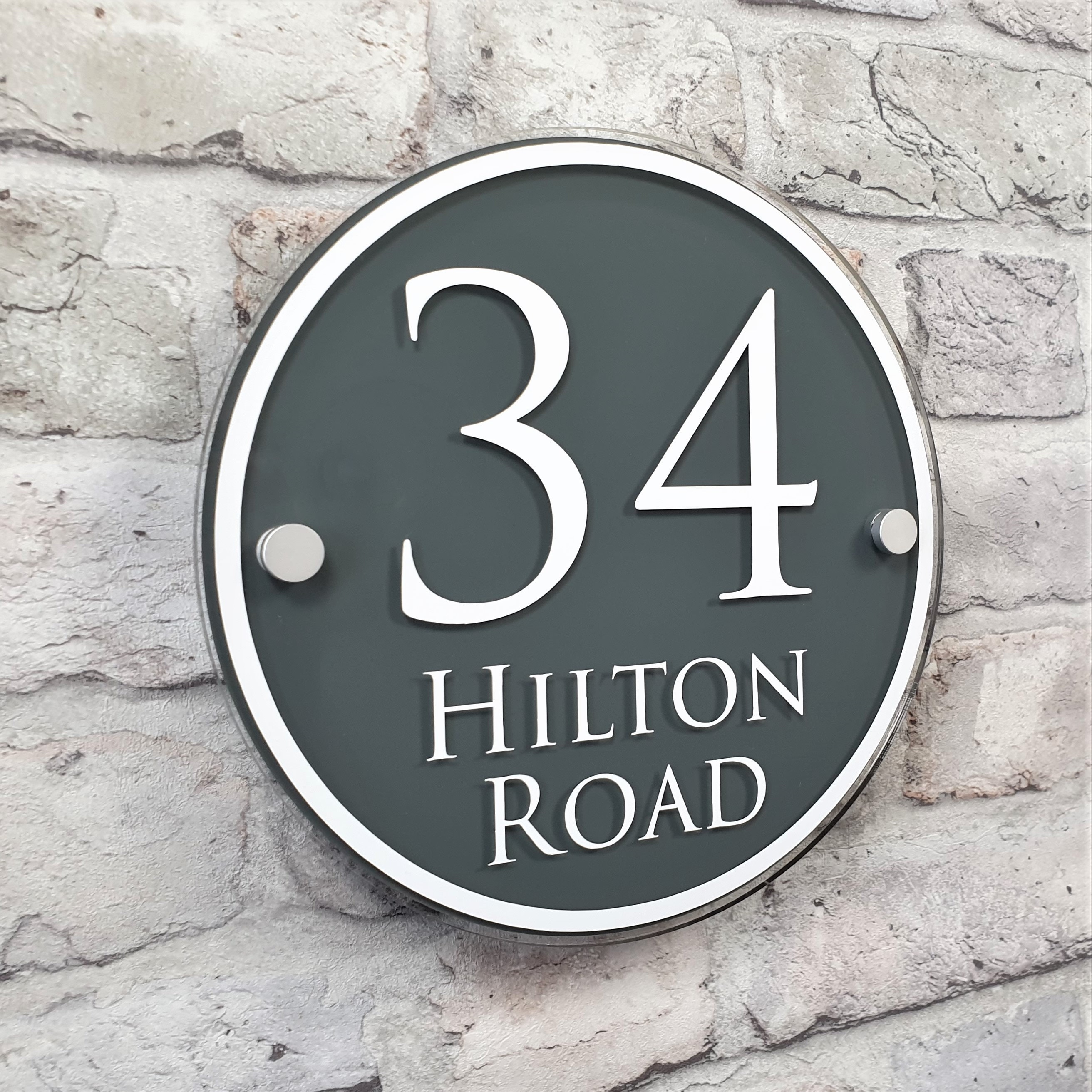 Modern Round House Number Sign or Address Plaque in Black & Etsy UK