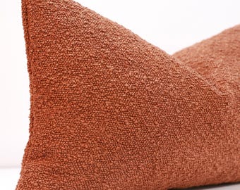 Fundas de almohada de bouclé color naranja óxido. Funda de cojín personalizada para sofá. Funda de almohada de bouclé mullida. Cojín lumbar. Cojín para sofá.
