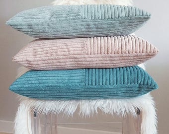 Corduroy pillow cover. 22 colors. Custom size. Striped cushion case. Pillow lumbar. Soft cord velvet cushion cover.