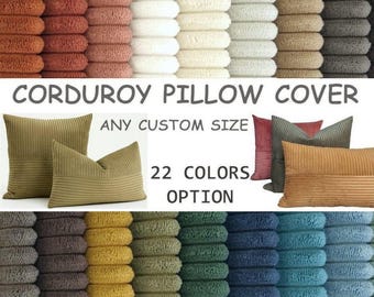 Custom corduroy pillow cover. Ribbed velvet cushion. Luxury throw pillow. Extra soft living room decor. Custom size. 22 colors.