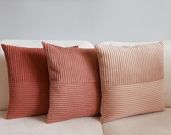 Pink corduroy pillow cover. Custom pillow. Soft striped cord velvet cushion. Boho home decor. Designer pillow. Large lumbar pillow.