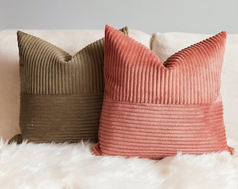 Corduroy pillow cover. 22 colors. Custom size. Striped cushion case. Pillow lumbar. Soft cord velvet cushion cover.