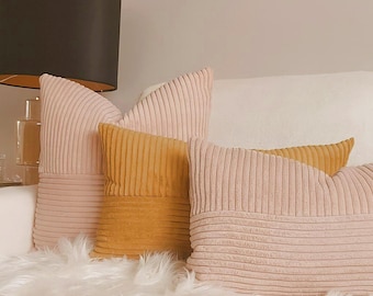 Corduroy pillow cover. 22 colors. Custom size. Striped cushion case. Pillow lumbar. Soft cord velvet cushion cover.