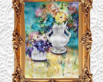 IMPRESSIONIST FLORALS Hand-Painted Watercolor Still Life Painting for Home Decor (11.5"x16.5")