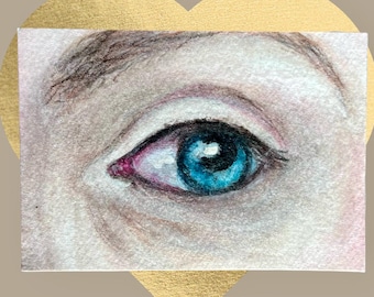 ACEO Blue Lover's Eye Original Hand-Painted Watercolor 2.5"x3.5" Collectable Artwork