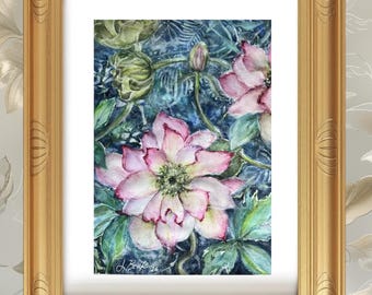 PINK FLOWER Original Watercolor Painting, Abstract Floral Art (9"x12")