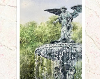 Bethesda Fountain Watercolor Giclee Print, Central Park NYC Artwork (9x12)