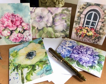 Notitiekaarten met aquarelbloemen, bloemenkunstprints, set van 5