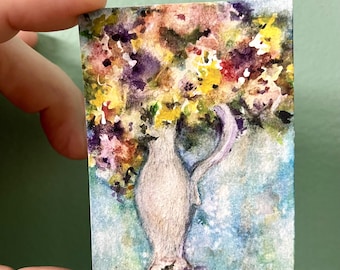 ACEO FLOWERS Original Hand-Painted Watercolor Still-Life 2.5"x3.5" Small Artwork for Collectors