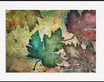 Original Autumn Leaves Watercolor Painting, 7”x10” Semi-Abstract Artwork