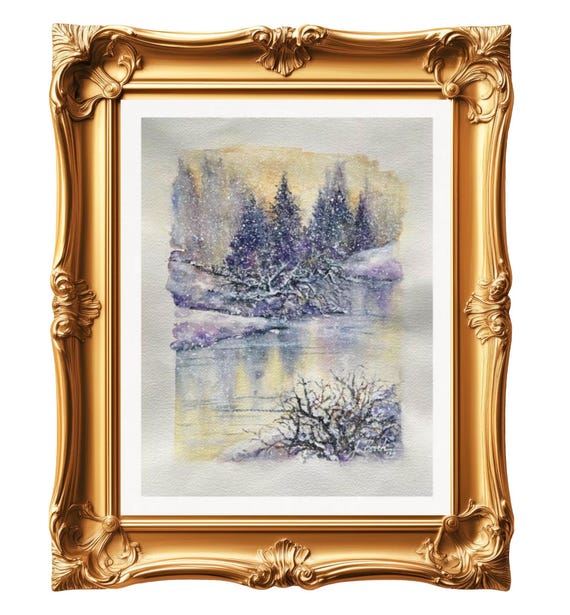 通販 冬景色 絵画 赤城山冬景色 雪ばれ 水彩 切り絵 額付 748x564mm