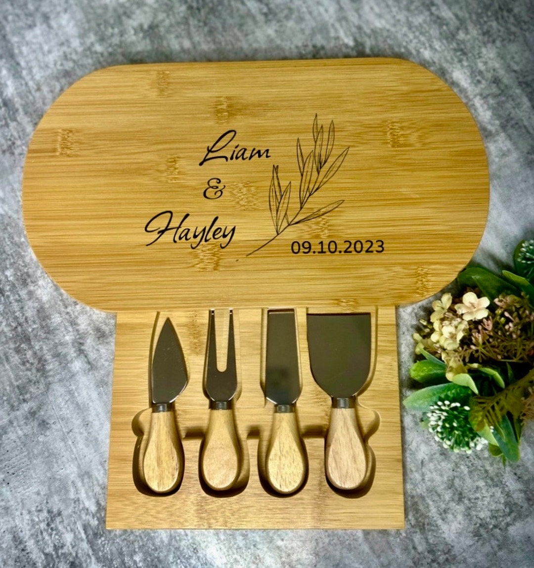 Personalised Cheese Board 4 Cheese Knives Wooden Etsy