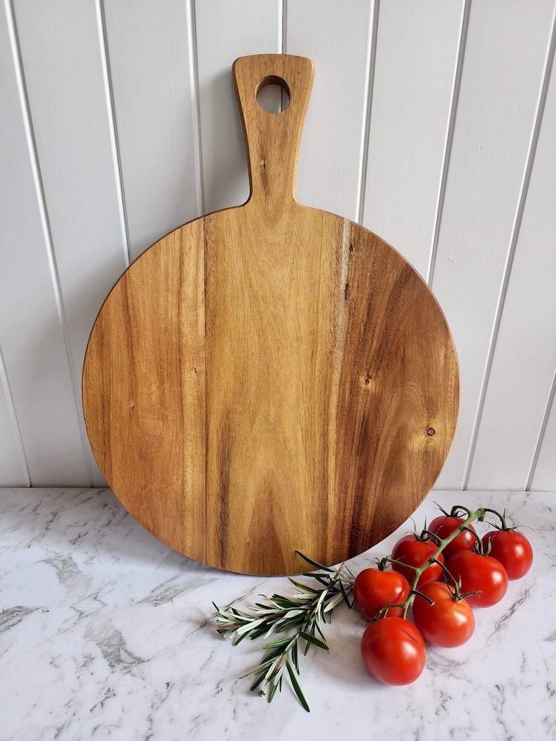 Large Acacia Wood Personalised Pizza Tray Board Custom gift Wedding Engagement Birthday image 3