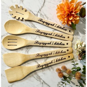 Personalised Engraved Wooden Kitchen Fork Spoon & Flat Spoon Gift Set | Custom Text Message Name Date | Birthday Mothers Day Fathers Day