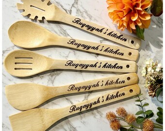 Bambus Kochlöffel Set | 6-teiliges Küchenutensilien Set Aus Holz | Geschenk Für Kochbegeisterte | Mickey Mouse Design