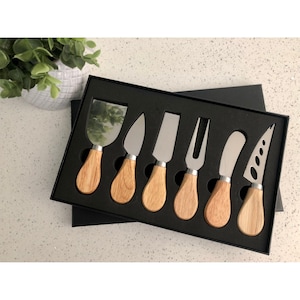 Set of 6 Charcuterie Cheese Knives, Cheese Knife Set with Wooden Handles