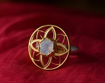 Mondstein Ring, 24 Karat Gold Vermeil Sterling Silber Edelstein Ring für Frauen