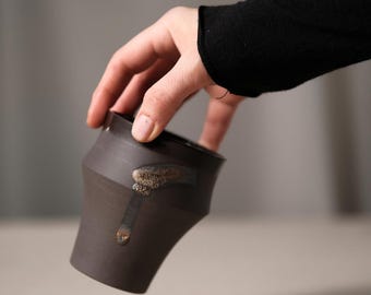 Wabi Sabi Japanese Wine and Coffee Cup, Handmade Stoneware Glazed Ceramic | Gift Box Included